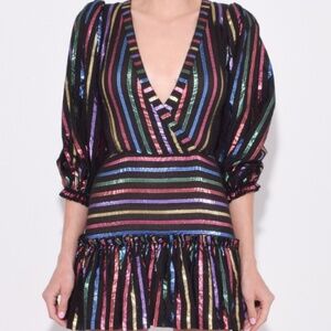 ATTICO Multicolor Lurex Striped Mini V-Neck Dress in Black - Size 38 Italian/2US